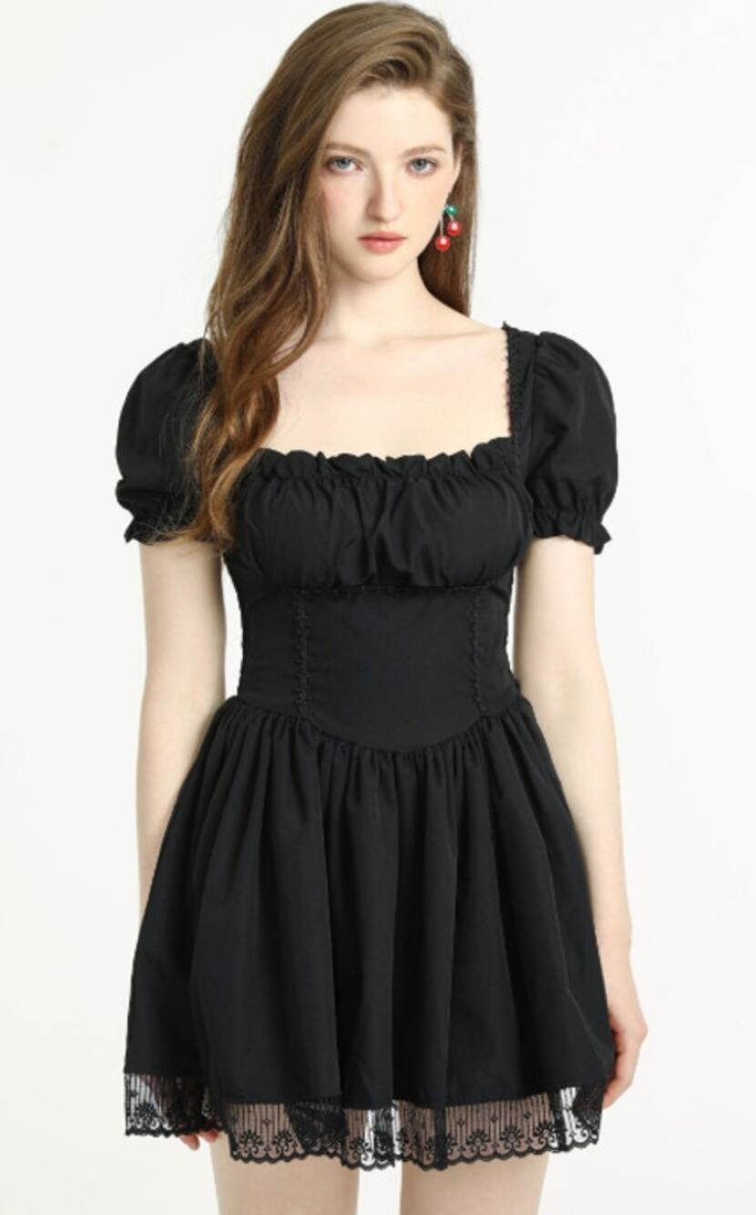 CIDER Dare You Witchy Lace Hem Corset Mini Dress Ruffle Costume Sexy Fit & Flare